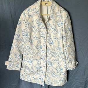 Coach: White & Blue Bubble Print Coat- Spring- 100% cotton